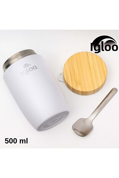 IGLOO برطمان طعام من الخيزران سعة 500 مل، قارورة حرارية للطعام باللون الأبيض