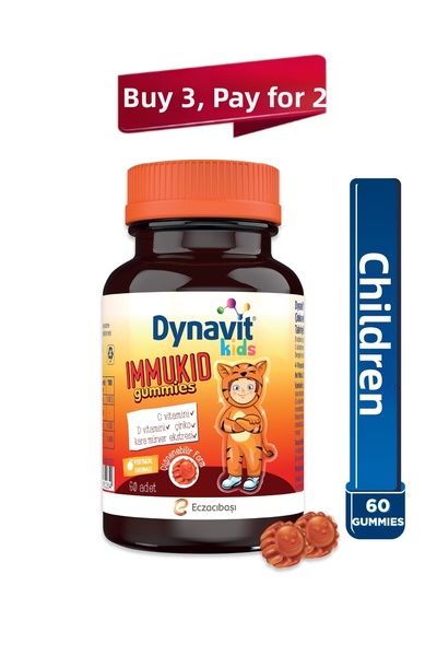 Dynavit حلوى إيموكيد للأطفال 60 قطعة قابلة للمضغ - فيتامين سي، فيتامين د، الزنك، نبات البلسان الأسود - للمناعة والطاقة للأطفال