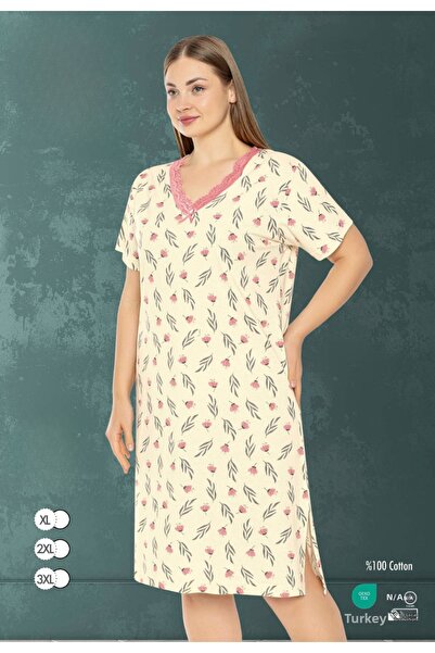 MİSS LOLİTA Γυναικείο νυχτικό με φλοράλ στάμπα 100% βαμβακερό κοντό μανίκι 508-B