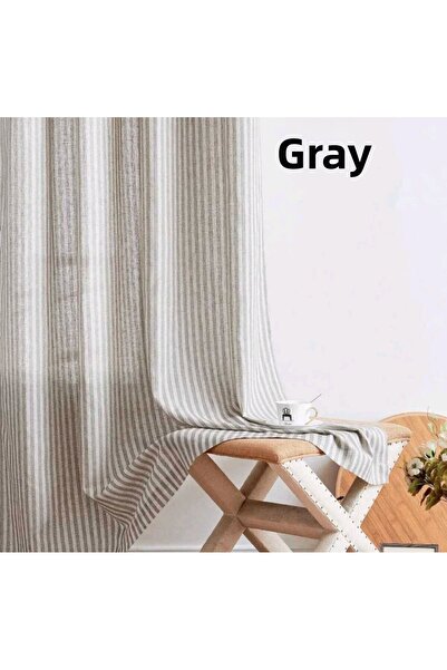 HOME ART ATELIER hand made ستارة كتان مخططة باللون الرمادي - جناح واحد وبدون طيات (الأولاد الأكبر حجمًا)