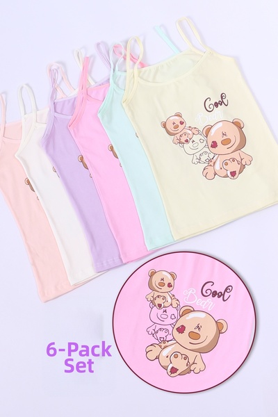 DK İÇ GİYİM طقم قميص داخلي بناتي مطبوع عليه دب 6 قطع