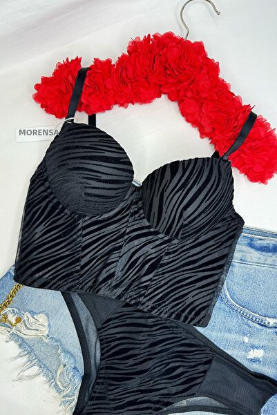 Morensa Set corset și sutien cu model zebră neagră
