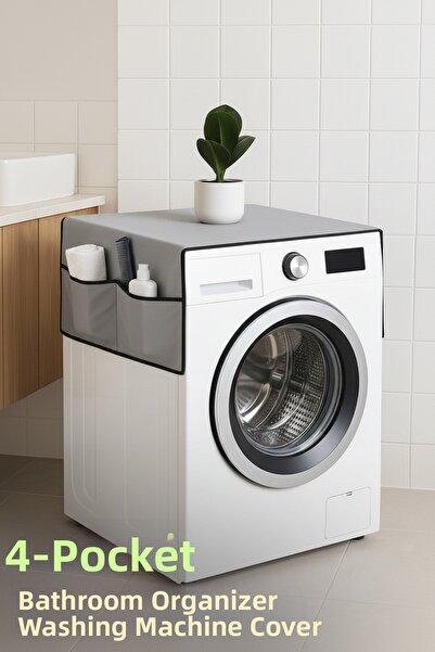 Palm Design غطاء الغسالة مع 4 جيوب منظم الحمام وغطاء الثلاجة وحقيبة التخزين
