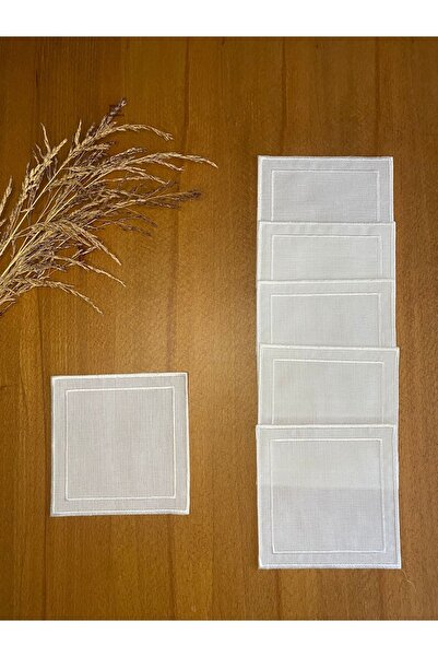 Smiling Home 6 قطع من منديل جاردينيا كتان إكرو أنيق مزدوج مطرز ومربع لعرض الكوكتيل