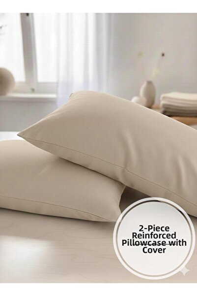 Marlenka Home Tex غطاء وسادة مكون من قطعتين، غطاء بيج، موديل قماش قطني رانفورس، 50×70 سم