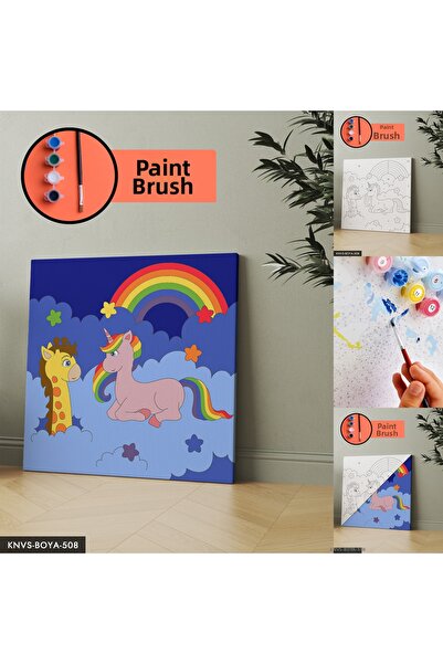 Evinemoda Комплект за рисуване върху платно „Еднорог и жираф“ с четки и бои