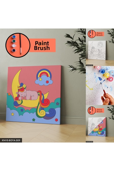 Evinemoda Комплект за рисуване върху платно „Спящ еднорог“ с включени четки и...