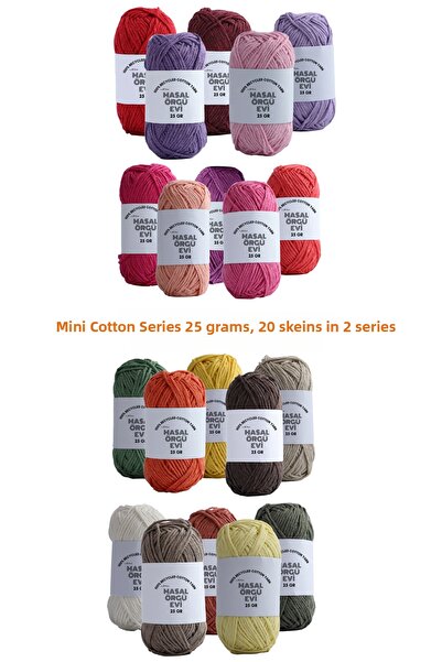 Masal Örgü Evi خيوط حياكة قطنية صغيرة 25 جرام من سلسلة القطن 100%، 20 قطعة من...