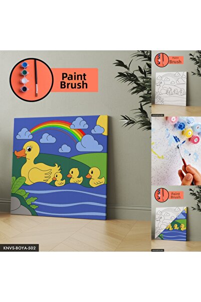 Evinemoda Симпатичен комплект за рисуване върху платно „Майка патица“ с четка...