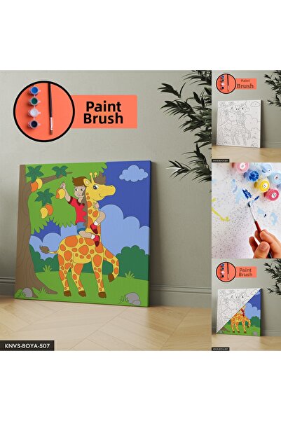 Evinemoda Комплект за рисуване върху платно „Жираф и дете“ с включени четки и...