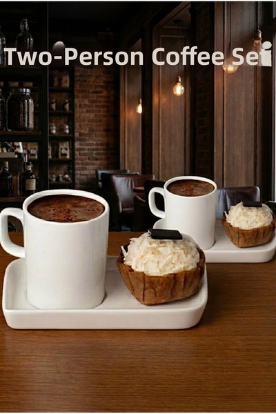 Eco Lounge طقم تقديم مكون من فنجانين قهوة من البورسلين مع صحون - تصميم أنيق و...