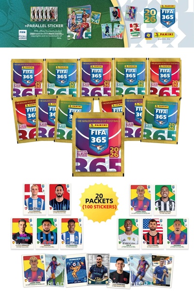 hediyecik مجموعة ملصقات بانيني فيفا 365 - 2026، 20 حزمة (100 ملصق)