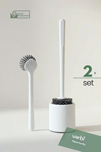Varbifırsat Antibacterial Silicone Tip 2-Piece Toilet Set - Toilet Bowl and Dish Brush