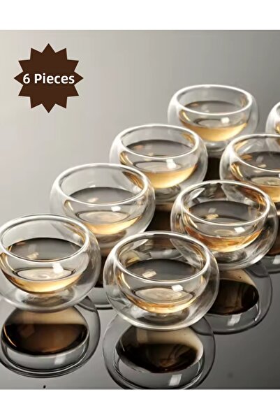 Flash Bazaar Bowy 6-Piece Double-Walled Glass Sauce Bowl, Jam Bowl, Dragee Bowl, Turkish Delight Bowl, Mini Bowl 6 X 4 cm