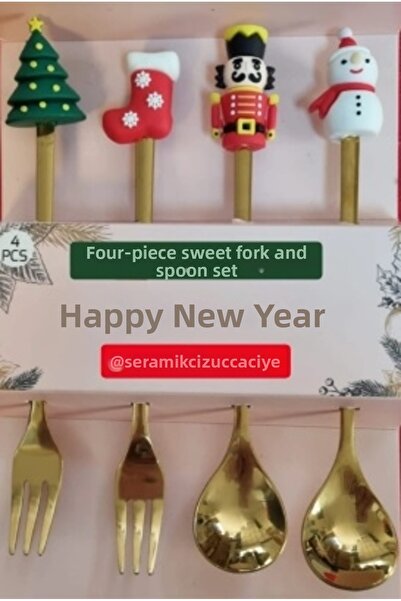 SERAMİKCİ New Year Set of 4 Dessert Spoons and Forks