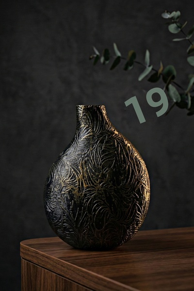 N NOXXO Biophilic Design Vase - 3D Petg, Water Leak Proof, Hand Painted Black Gold Modern Living Room Decor