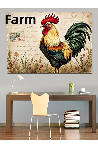 KanvasSepeti Pictură în ulei cu cocoș colorat în stil francez, cu textură, de...