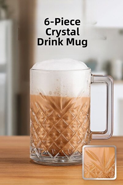 Eco Lounge طقم من 6 أكواب زجاجية كريستالية للمشروبات الغازية مع مقابض - مجموع...