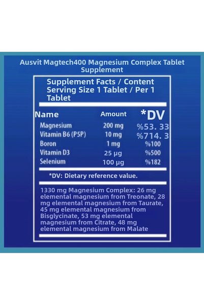 Ausvit Magtech 400 Two Box Magnesium Complex Tablets |   D3, B6 (P5P), and Boron-Containing Food Supplement
