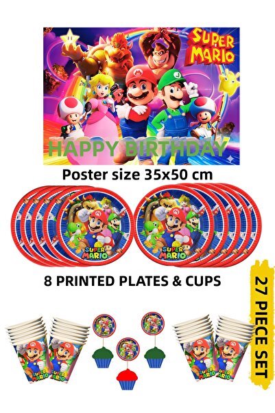 HAPPYLOOPPARTY Set farfurie, pahar și banner tematic Super Mario pentru ziua ...