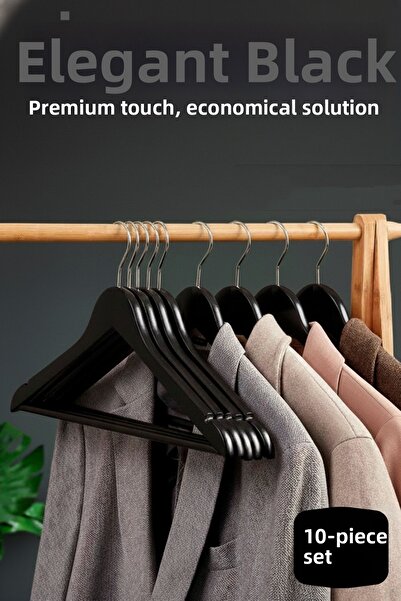 Transformacion 10-Piece Luxury Black Clothes Coat Hangers - Ergonomic & Non-Slip Plastic Hanger Set - Wood Look