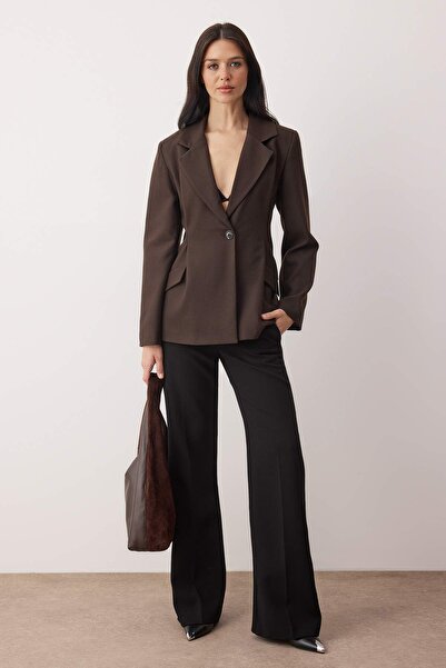Trendyol Collection Exclusive Special Collection Brown Fitted Cashmere Blazer Jacket Twoaw26Bc00054