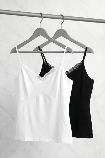 Trendyol Curve Black and White 2-Pack Lace-Up Plus Size Tank Top