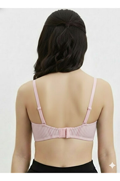 Comfort Women’s Padded Striped Memory Foam Bra – Non-Wired, Adjustable Straps – Pink