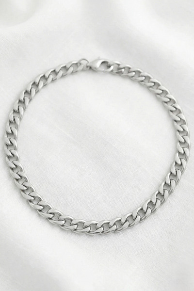 Özgül Gümüş Renk Zincir Çelik Bileklik - Unisex