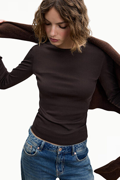 VODENS Crew nyakú barna hosszú ujjú body - 100% pamut, ultra puha