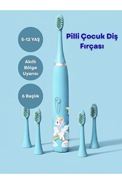 GÜMRÜK BEY Pilli Çocuk Diş Fırçası Karikatür Desenli 6 Yedek Başlık + Sessiz ...
