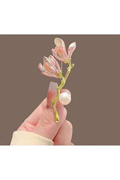 ESJ İnci Detay Zambak Kadın Broş E675 Ebat: 3*4,5 Cm