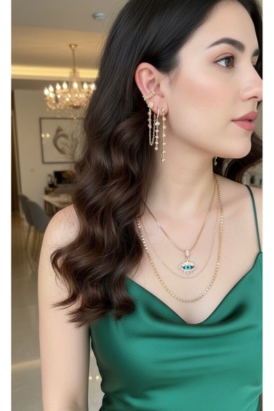 Olala Aksesuar Özel Seri Altılı Küpe Kombini Küpelerden Biri Kıkırdak Küpedir