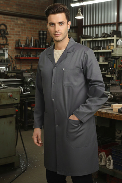 demirbaş Tall Shirt Collar Gabardine Fabric Men's Apron - Smoked