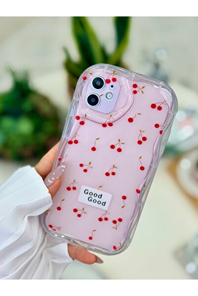 Go Aksesuar Iphone 11 Uyumlu 3d Kenarları Dalgalı Cherry Baskılı Silikon Kılıf