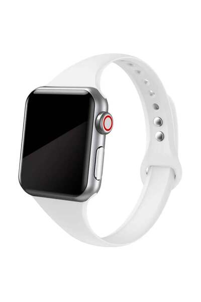 Quse Apple Watch İnce Silikon Kordon – Beyaz – 46mm/45mm/44mm & Series 1-3 42...