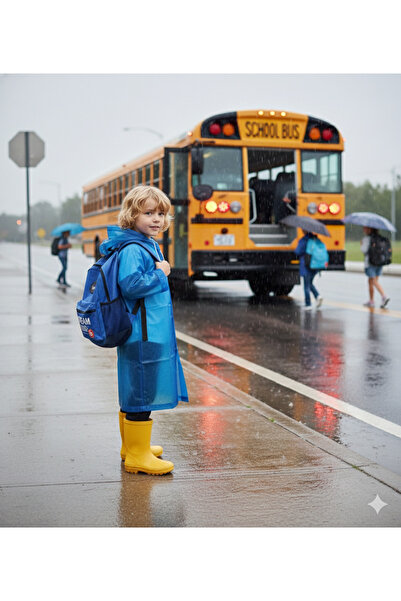 İMEXTECH Unisex Kids Blue Water Windproof Raincoat