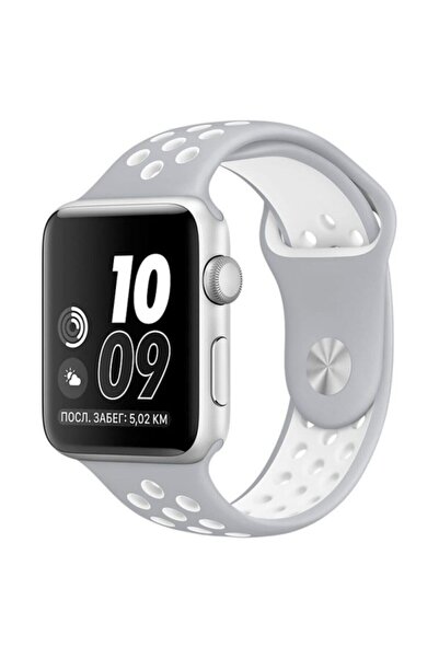 Melikzade Perforated Silicone Apple Watch Compatible Band – Gray/White (46/45/44mm & Series 1-3 42mm, M/L)