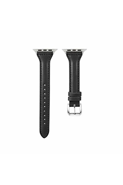 Quse Apple Watch 46/45/44mm & Series 1-3 42mm ile Uyumlu İnce Deri Kordon – S...