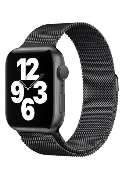 Quse حزام معدني مغناطيسي ميلانو متوافق مع ساعة أبل 46 ملم/45 ملم/44 ملم وسلسلة 1-3 42 ملم - أسود