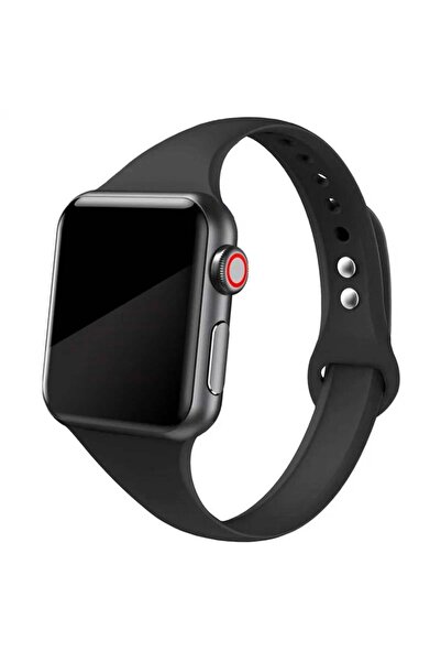 Quse Apple Watch İnce Silikon Kordon – Siyah – 46mm/45mm/44mm & Series 1-3 42...