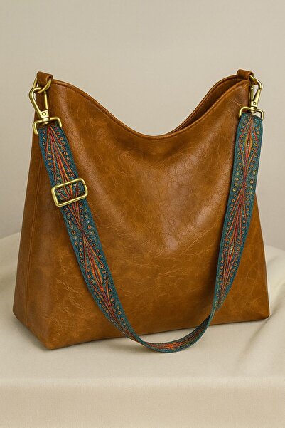 Bambus Geantă de mână și de umăr pentru femei, în stil boem, vintage, cu model etnic, din piele artificială, cu curea