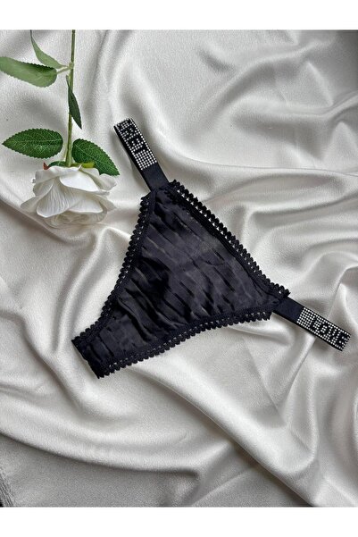 GORALİS JEWELRY Siyah Taş ve Dantel Detaylı Lüks Külot