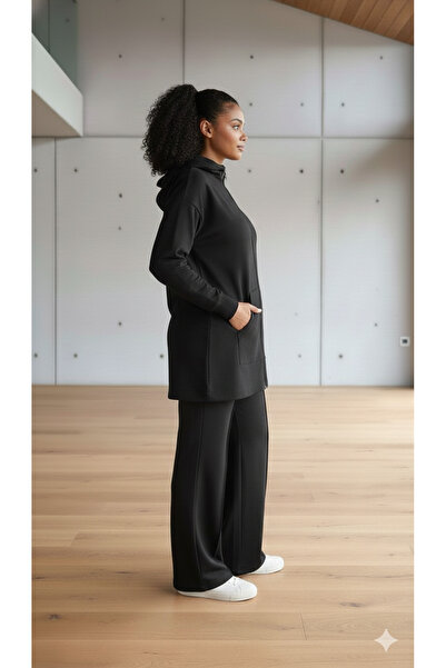 Curly Black Modal Fabric Zippered Suit