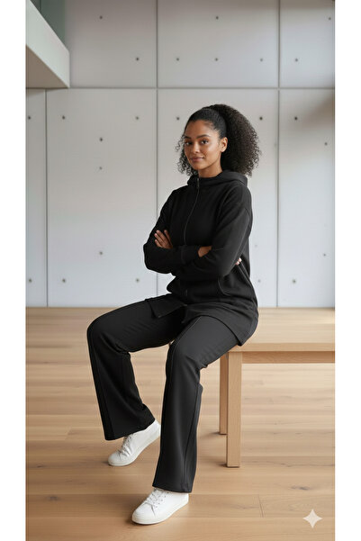 Curly Black Modal Fabric Zippered Suit