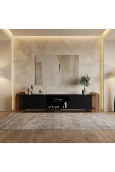 Stylish Home 2-Piece TV and Center Table Set, Black and Brown - SH99