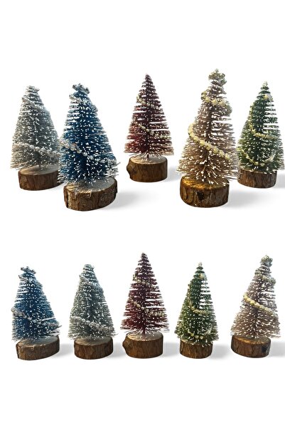 Yenigeldi 3 Adet Zincirli Top 10 Cm Kar Efektli Küçük Yılbaşı Ağacı Süslemeli Dekoratif Çam Ağacı T-373