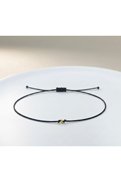 Altıncık 14 Ayar Altın Tek Dorika Top İpli Siyah Bileklik