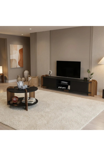 Stylish Home 2-Piece TV and Center Table Set, Black and Brown - SH99