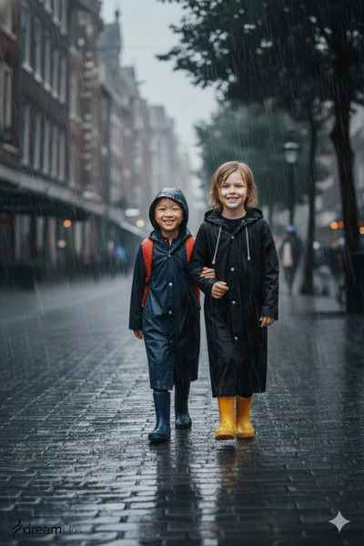 İMEXTECH Pelernă de ploaie rezistentă la vânt cu apă neagră unisex pentru copii